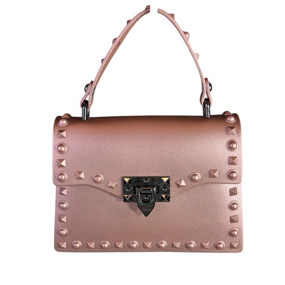 Jelly Studded Rose Gold Champagne Mini Handbag Bag Purse PVC Vegan Leather - Picture 1 of 8